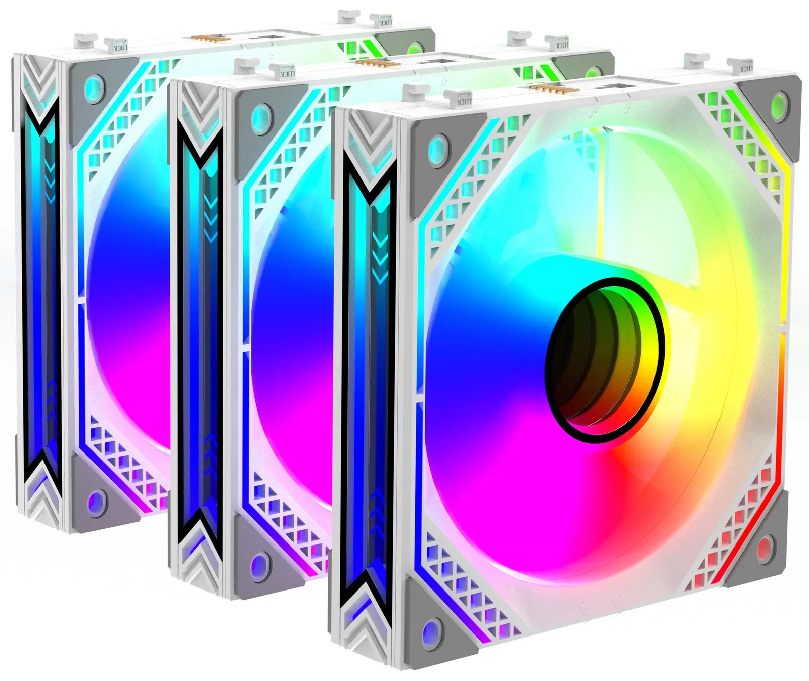 ქეისის ვენტილატორი 2E GAMING Case Fan Air Cool Magic Mirror ACF120MW-ARGB, 3x120mm, 2000rpm, 4pin PWM +5VARGB, 20.5dBa, white