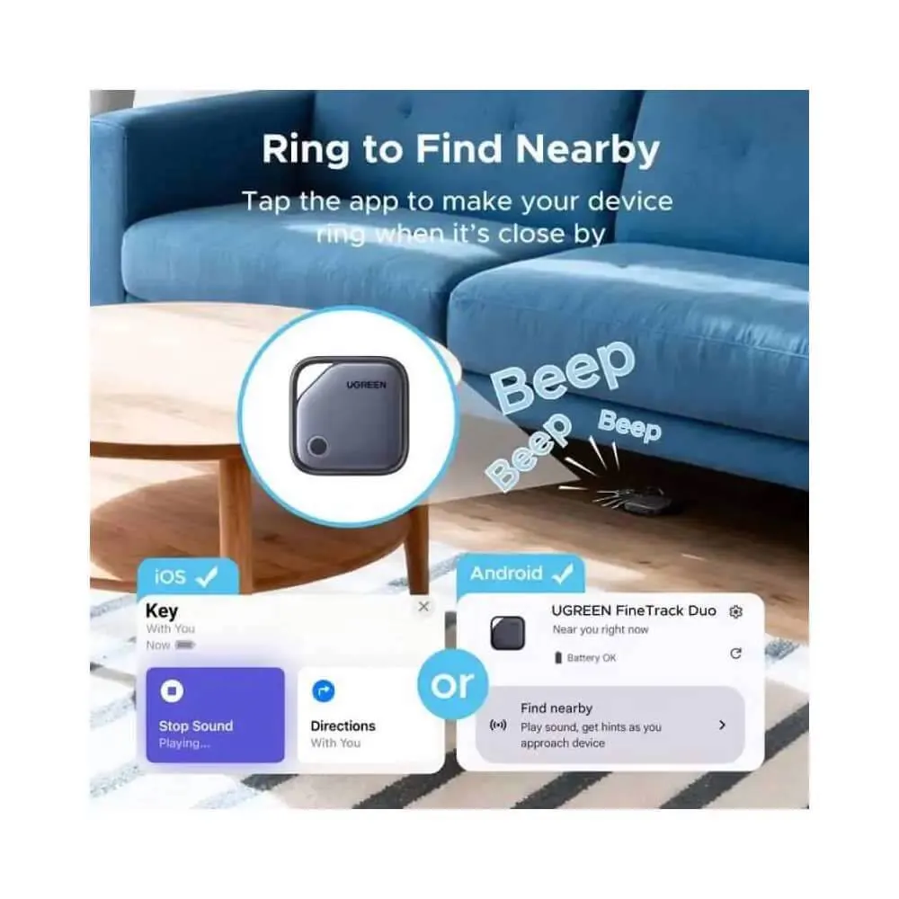 Smart Tag UGREEN CM916 (75646) FineTrack Duo, Apple+Google, Smart Tag Finder, Grey