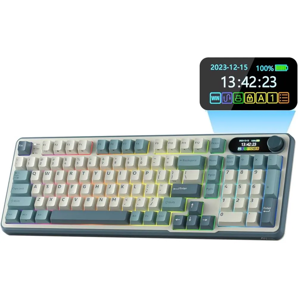 კლავიატურა Royal Kludge RK S98 RGB Mechanical Keyboard, Brown switch, Smart Display, Hot Swappable, Type-C wired, Bluetooth 5.0, 2.4GHz, Light Cloud