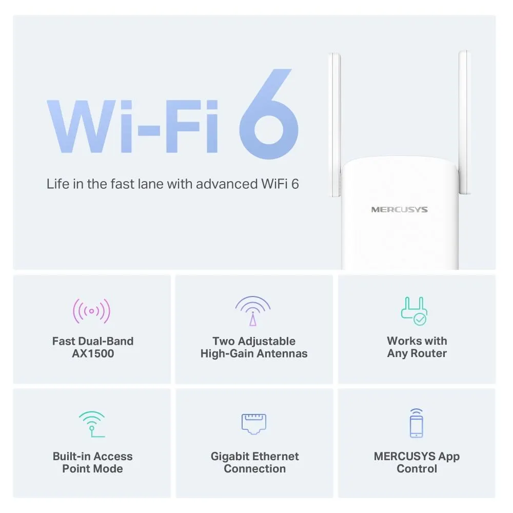 MERCUSYS, ME60X, AX1500 Wi-Fi 6 Range Extender