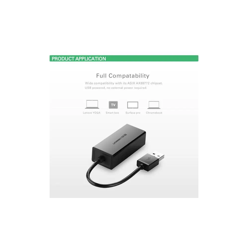 LAN ადაპტერი UGREEN EA20254 (20254), USB to LAN 10/100Mbps Ethernet Adapter, Black