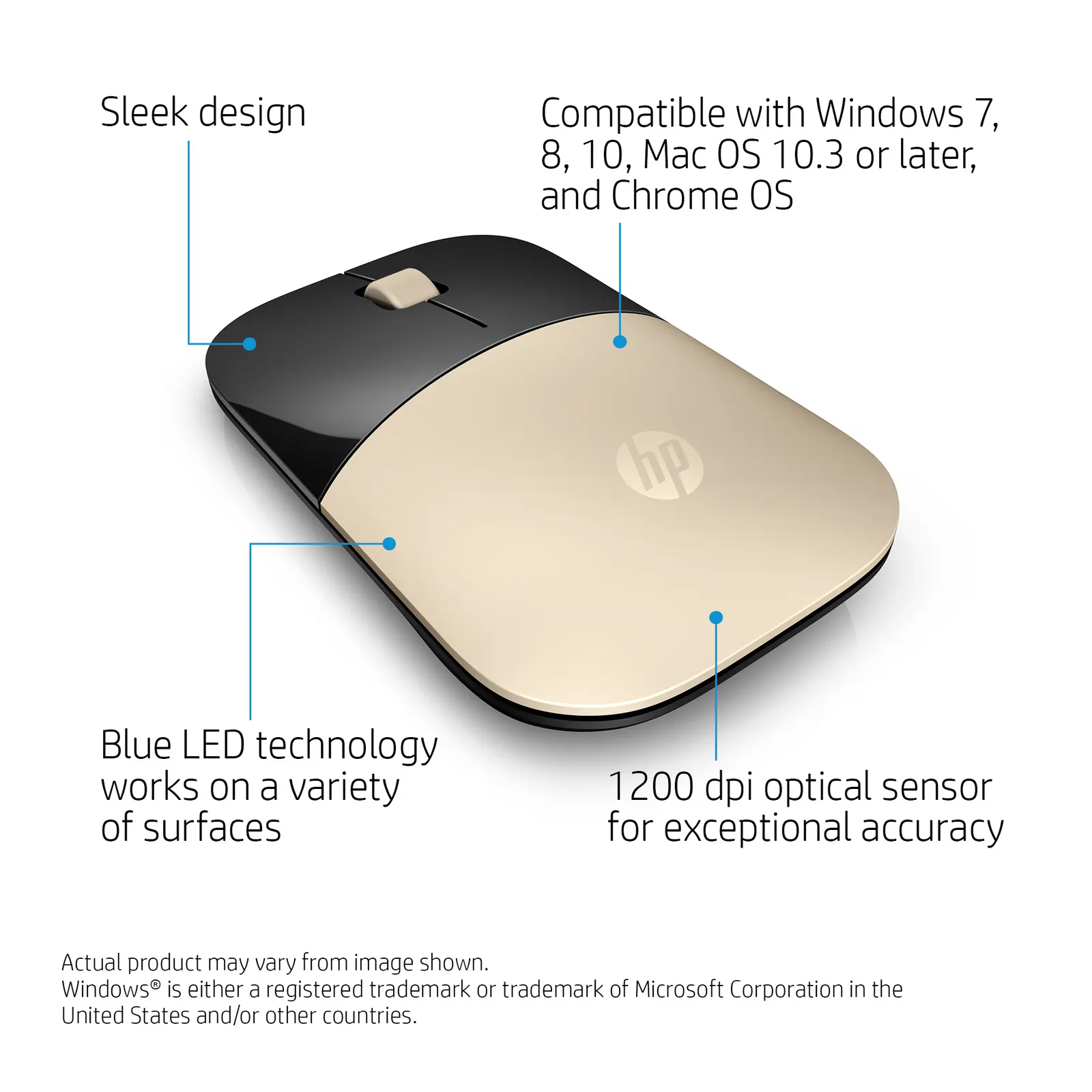 HP Z3700 Gold Wireless Mouse EURO
