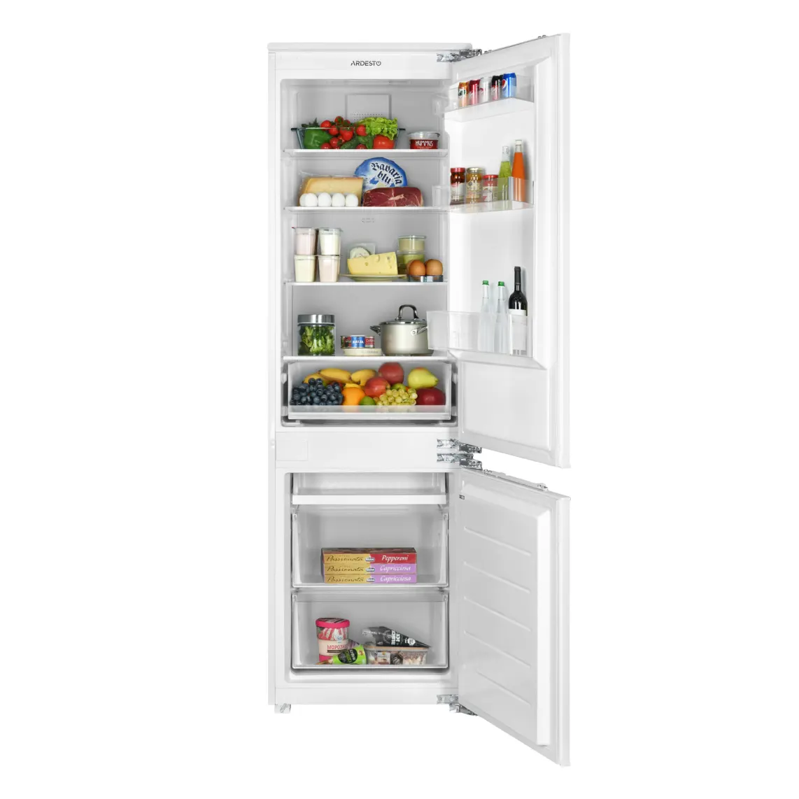 ჩასაშენებელი მაცივარი Ref ARDESTO built-in with bottom freezer, 177x54.5x54, ref-180L, freez.-68L, 2doors, A+, NF, door-on-door, white