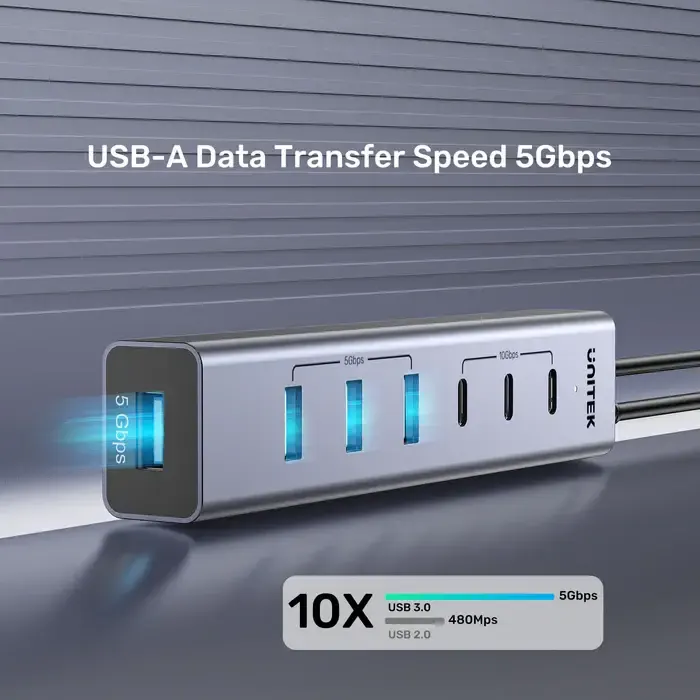 H1335A, UNITEK, USB HUB, 7-in-1 USB-C 10Gbps Hub (3*USB-C 10Gbps + 4*USB-A 5Gbps).