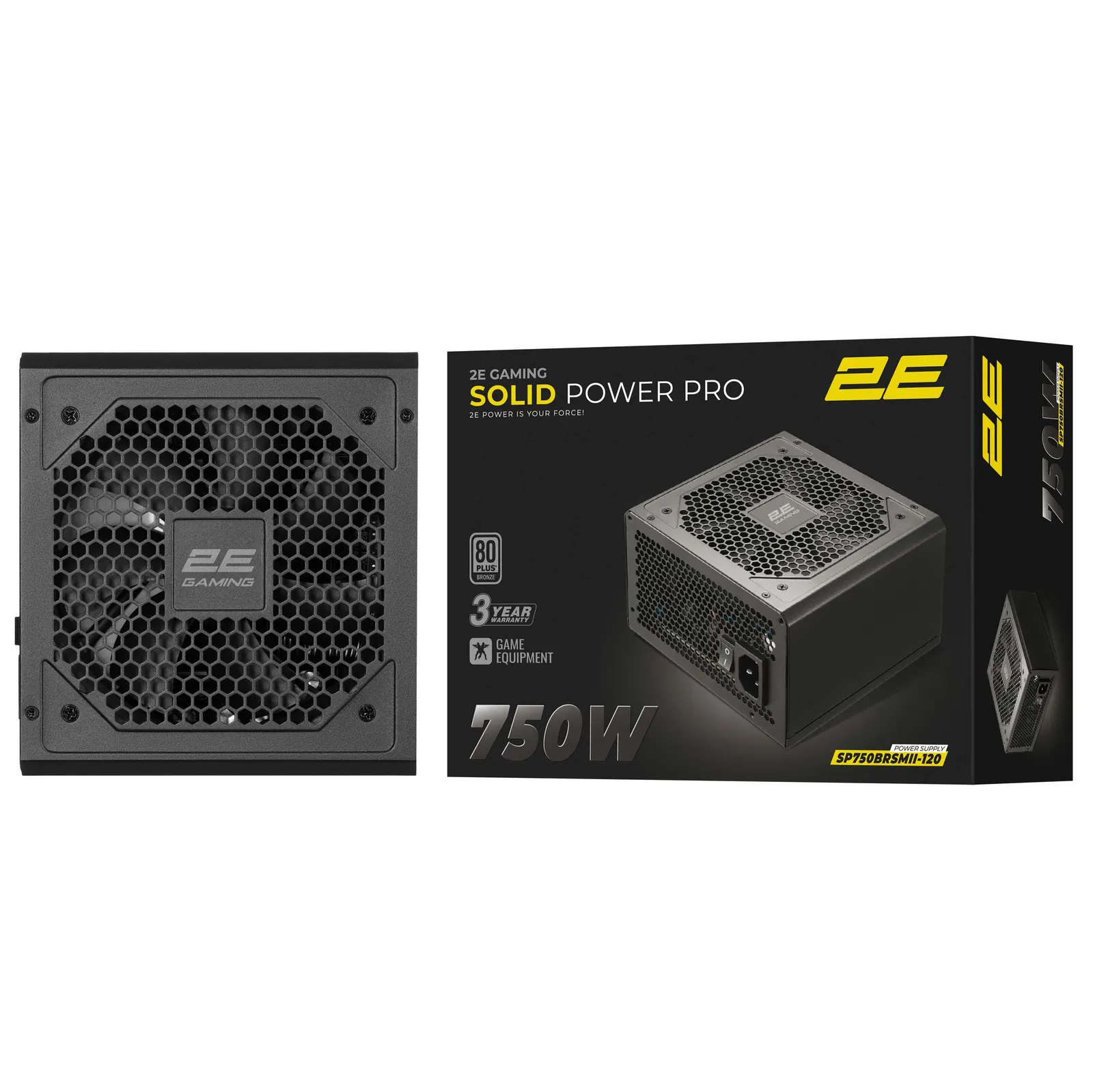 2E GAMING PSU Solid Power Pro (750W), >85%, 80+ Bronze, 120mm, 1xMB 24pin(20+4), 2xCPU 8pin(4+4), 3xMolex, 6xSATA, 4xPCIe 8pin(6+2), 1x12VHPWR, Semi