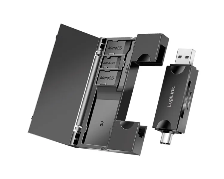 ბარათების წამკითხველი Logilink CR0049 USB 3.2 Gen1 card reader for SD- & microSD cards with memory card storage