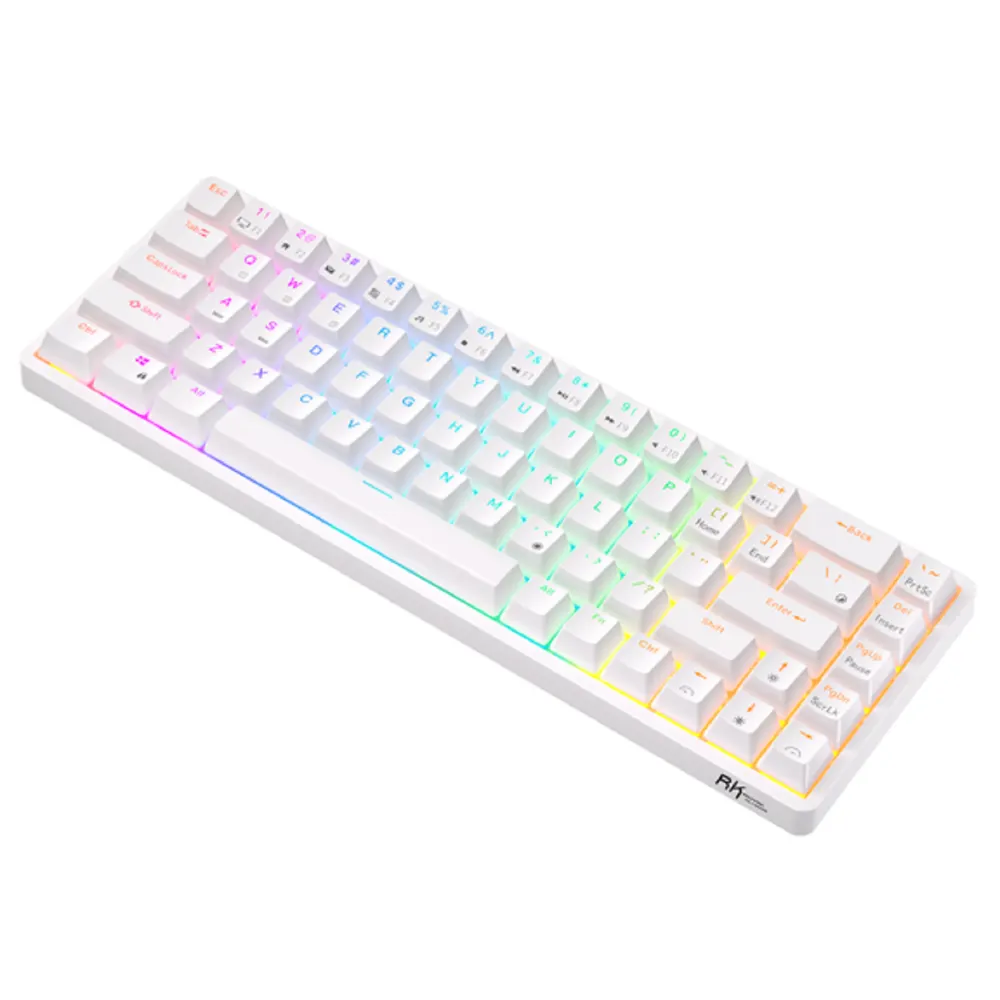 Royal Kludge RK G68 RGB Mechanical Keyboard, Red switch, Hot Swappable, Wireless, USB Type-C, 2.4 GHz, Bluetooth, White