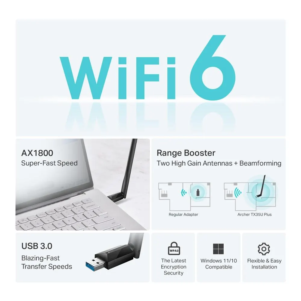 TP-Link, Archer TX35U Plus, AX1800 High Gain Wireless USB Adapter