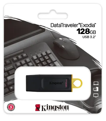 KINGSTON, DTX/128GB, USB3.2, Black + Yellow.