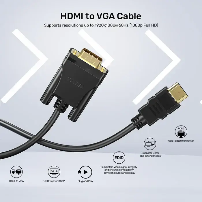 HDMI კაბელი V1185A, UNITEK, HDMI to VGA Adapter Cable 2M..
