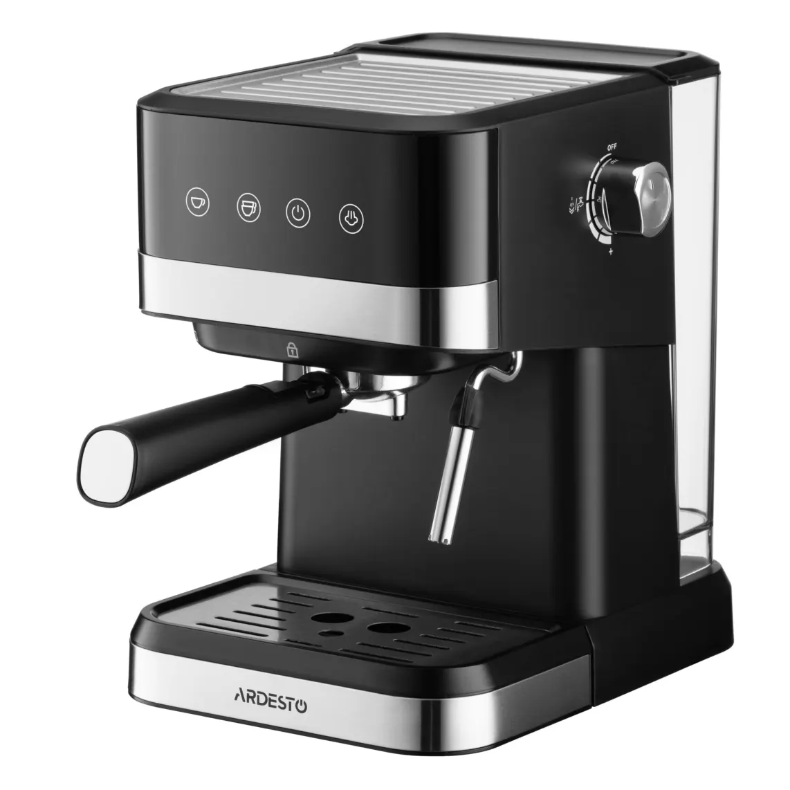 Ardesto coffee maker carob 1.5l, ground, hand capuchino maker, touch control, black-silver