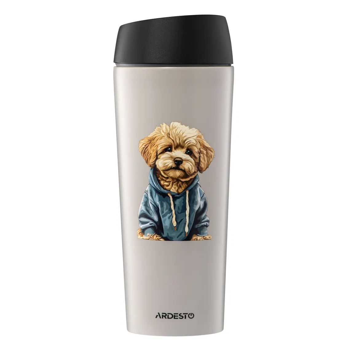 თერმოჭიქა Ardesto Travel mug Coffee Time Maltipoo 450ml, stainless steel, beige