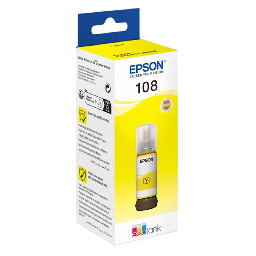 Epson კარტრიჯის მელანი 108 ECOTANK YELLOW INK BOTTLE C13T09C44A