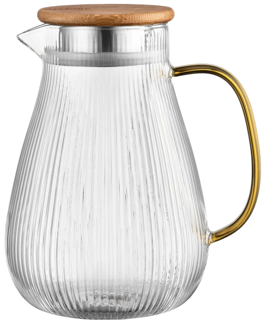 დოქი Pitcher with lid ARDESTO 1480ml, borosilicate glass, stainless steel, bamboo, transparent