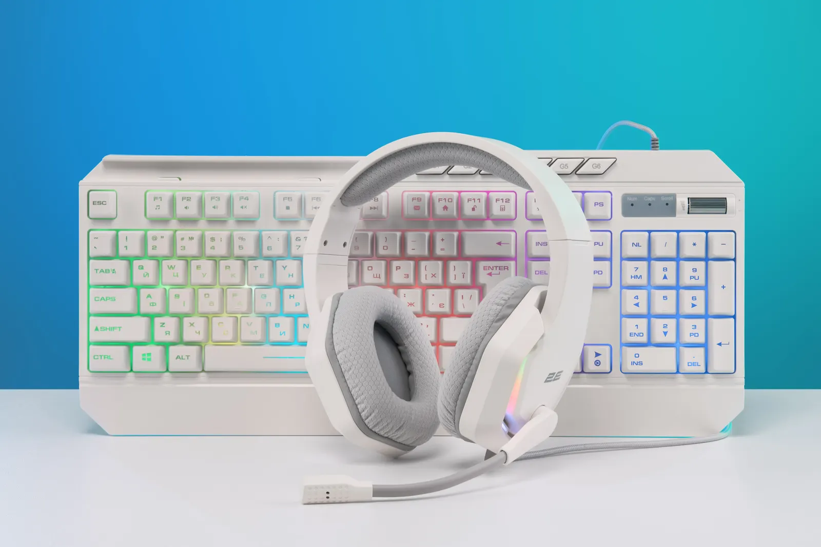 2E GAMING Membrane keyboard KG315 110key, USB-A, EN/UA, RGB, white