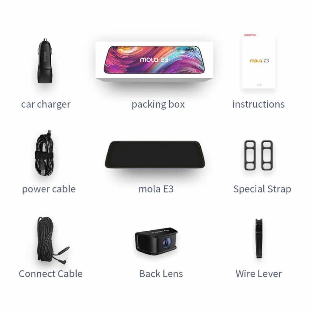 მანქანის ვიდეო რეგისტრატორი DDPAI Mola E3, 130° WIFI, 9.35" Full Touch Screen Streaming Rear View Mirror, Car Video Recorder, Black