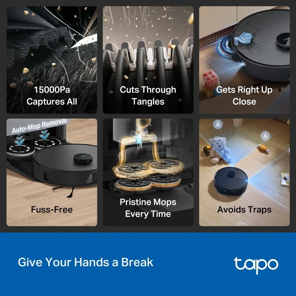 TP-Link, Tapo RV50 Pro Omni, All-in-One Dock, Robot Vacuum Cleaner, Black