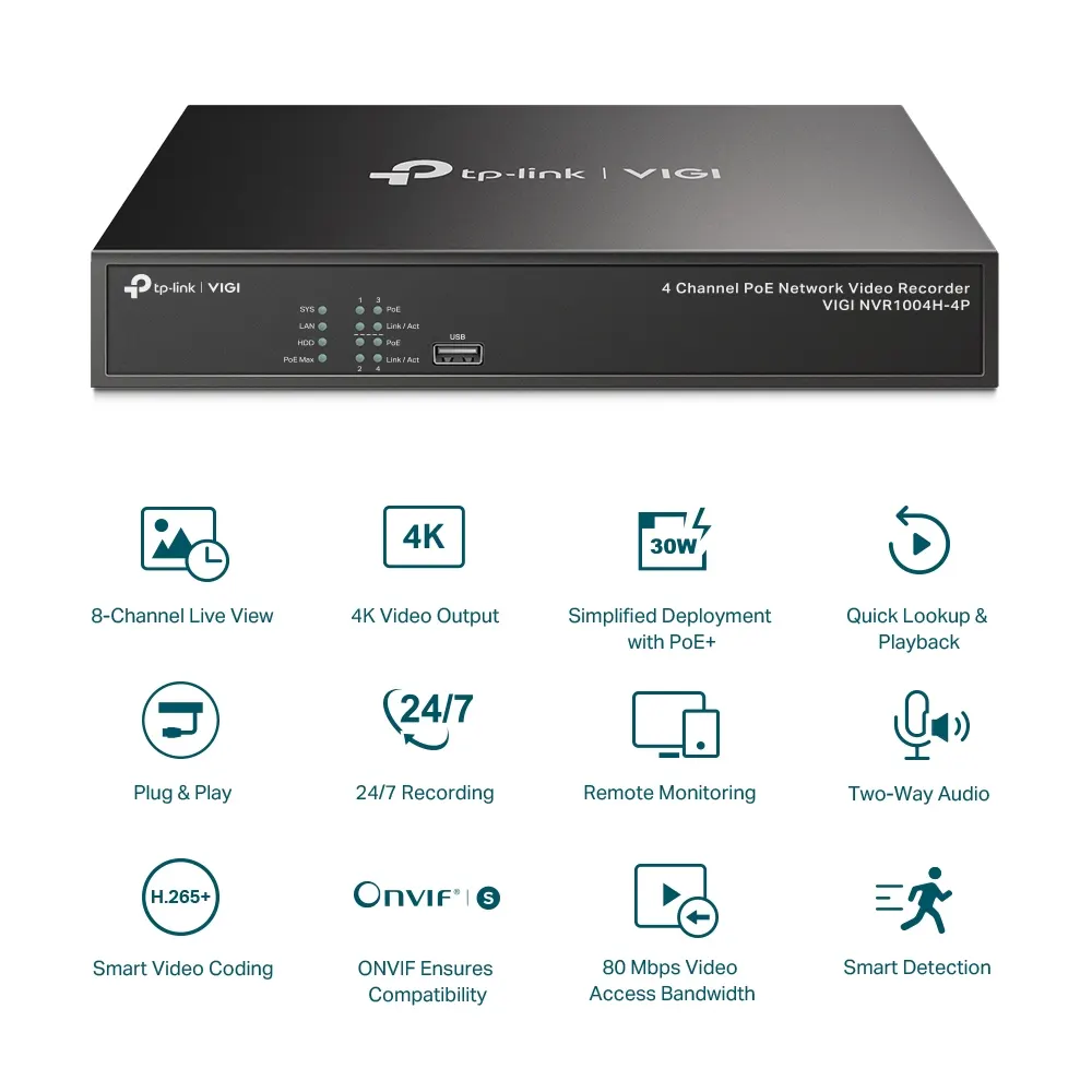 IP კამერა TP-Link VIGI 4 Channel Video Recorder PoE
