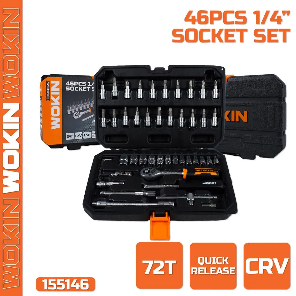 ხელსაწყოების ნაკრები Wokin 155146, 46Pcs Tool Set, Black/Silver