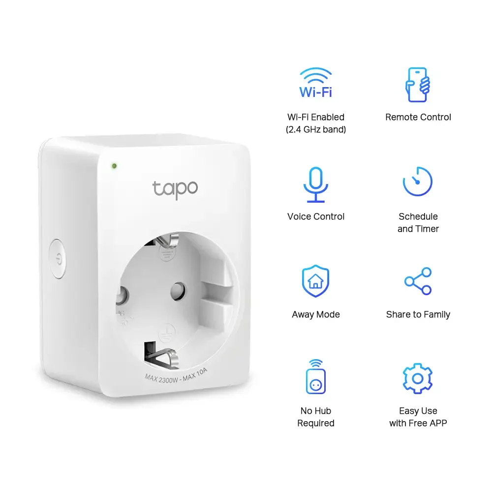 ჭკვიანი შტეფსელი TP-LINK Tapo P100 EU (10A) Smart Plug