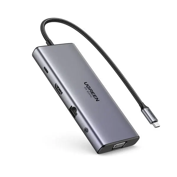 CM639, UGREEN, USB HUB, Type-C, USB-A, HDMI, VGA, RJ45, SD/TF, 3.5MM, PD, 11-in-1 USB-C Hub, Grey.