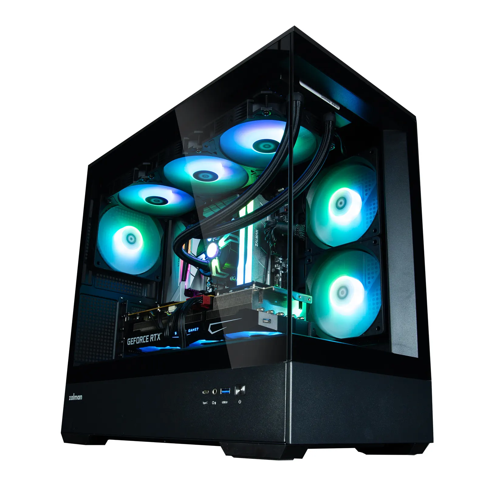 ქეისი Zalman Computer case P30 Black V2, without PSU, 1xUSB3.0, 1xUSB Type-C, 3x120mm ARGB, TG Front/Side Panel, mATX, Black