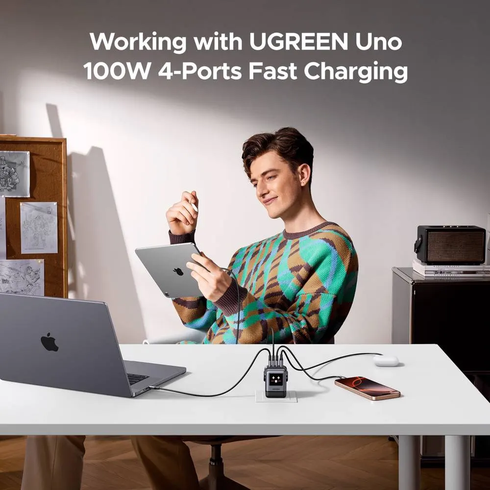 მობილურის დამტენი UGREEN X688 (45515B) Nexode Uno RobotGaN, 100W, USB, Type-C, Phone Charger, Grey