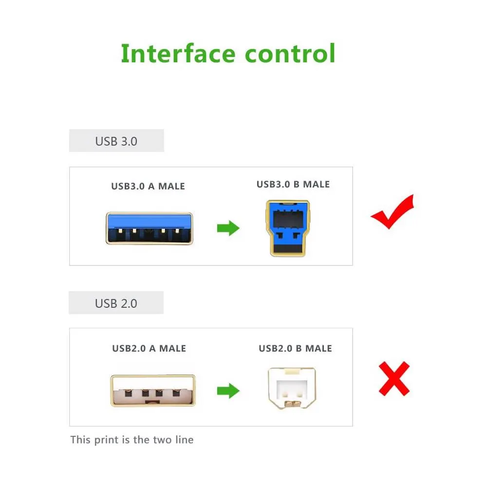 პრინტერის კაბელი UGREEN US210 (10372), Printer Cable, USB-B to USB-A Print Cable, 2m, Black
