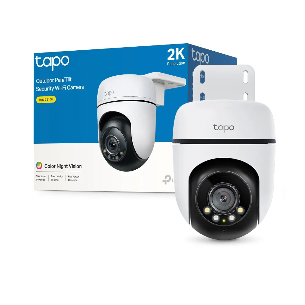TP-Link Tapo C510W Pan/Tilt Wi-Fi Camera - 2304 × 1296 (2K), Wi-Fi, 360°/130° Viewing Range, IP65 Waterproof, MicroSD Card Slot (Up to 512 GB)