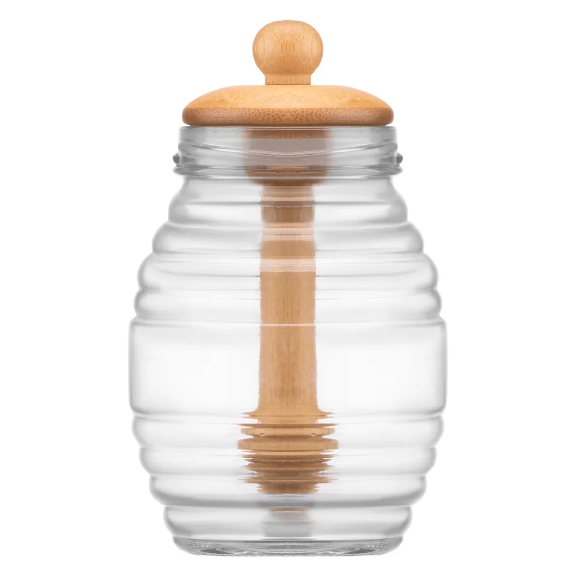 შუშის ქილა Honey jar ARDESTO Midori, 500ml, 8.3x14.2cm, bamboo, glass
