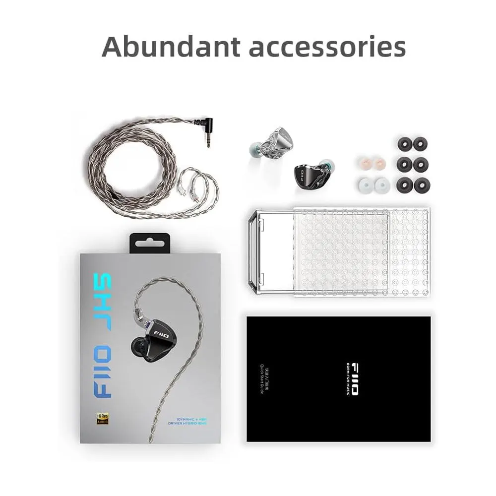 Headphones FiiO JH5 1DD 4BA Hybrid 5 Drivers HiFi in-Ear Earphone, Detachable 0.78mm 2 Pin Cable 3.5mm Plug for IOS/Android