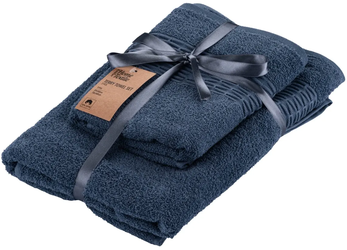 პირსახოცი Ardesto Terry towel set Lotus, 50x90cm, 70x140cm, 2pcs, 100% cotton, blue