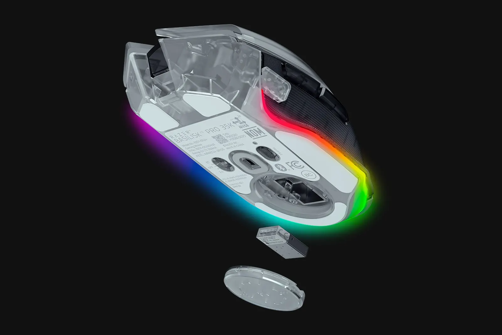 მაუსი Razer Mouse Basilisk V3 Pro 35K, RGB, USB-A/WL/BT, Phantom White Ed
