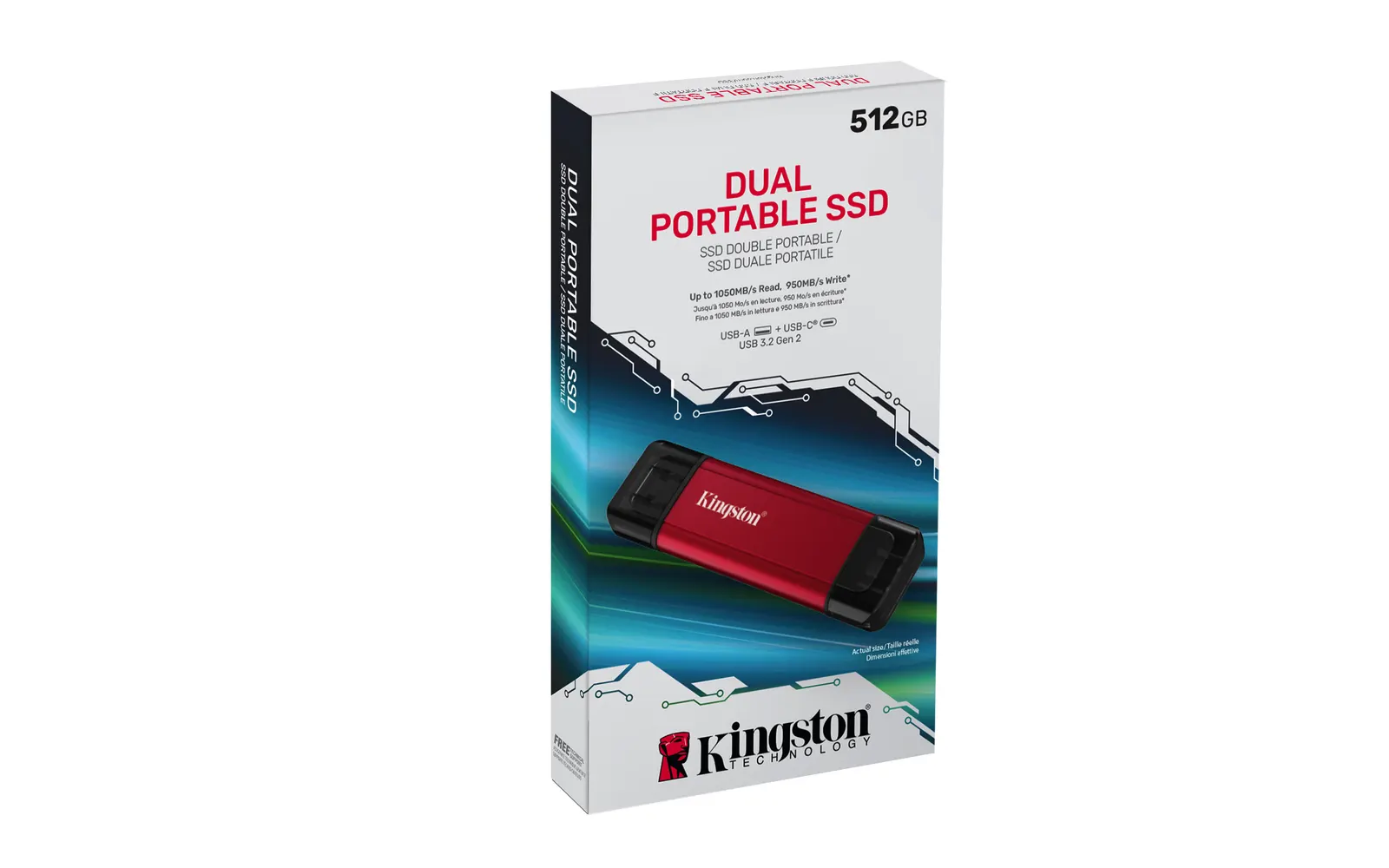 Portable SSD Kingston 512GB USB 3.2 Gen 2 Dual USB-A R1050/W950MB/s
