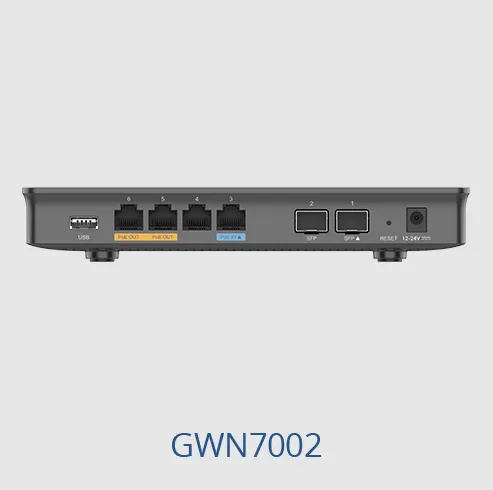 როუტერი Grandstream GWN7002 Wired Router, 2x SFP, 4x GbE WAN/LAN, 1x PoE-In, 2x PoE-Out, 2.2Gbps NAT routing, 60K NAT sessions, VPN (530Mbps), DPI, SDN