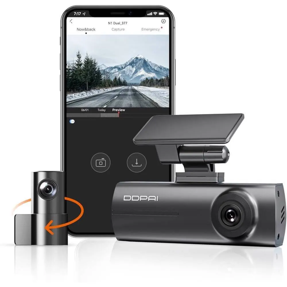 მანქანის ვიდეო რეგისტრატორი DDPAI N1 Dual 1296P FHD Dash Cam 135°, WIFI Front and Rear Cam, Car Video Recorder, Black