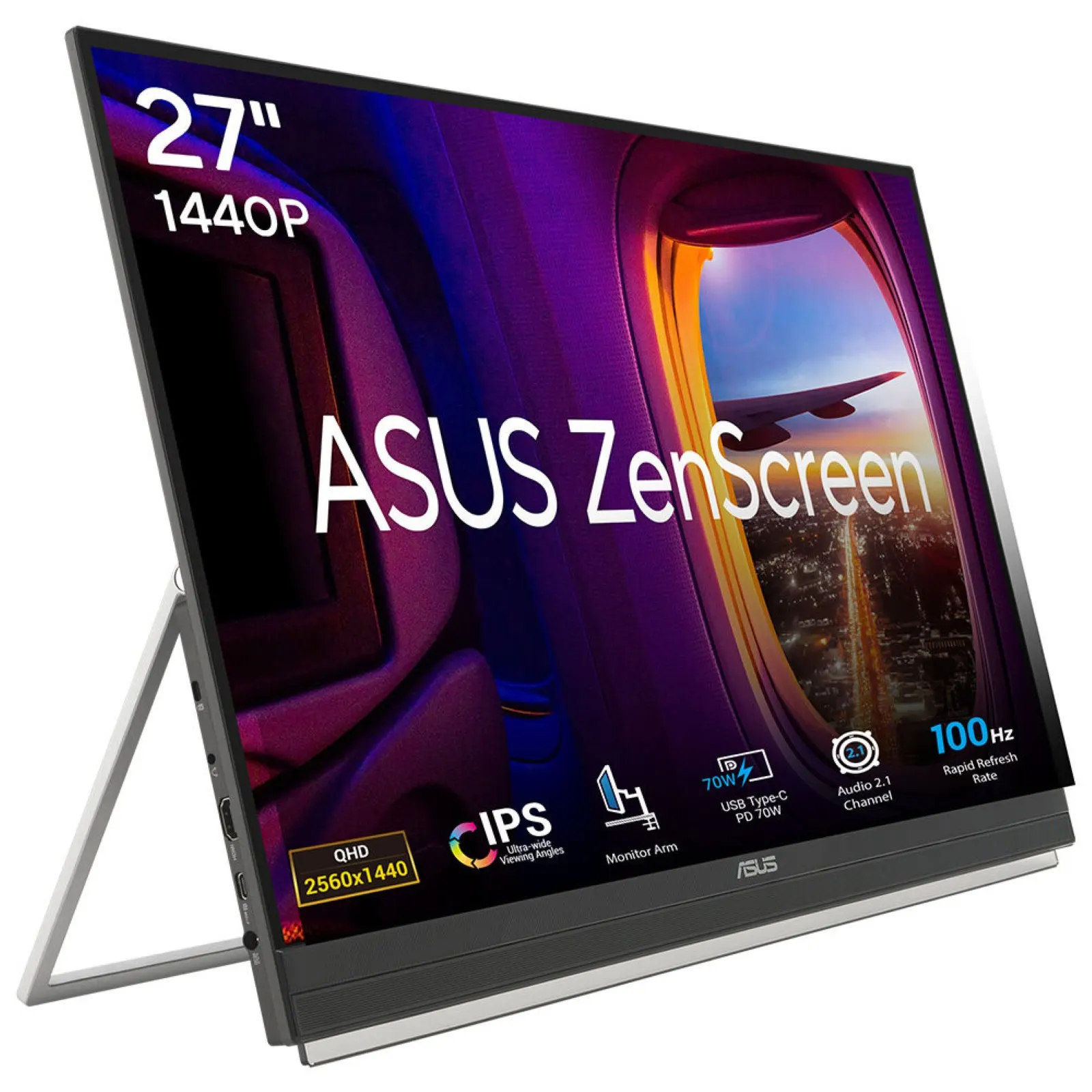 მონიტორი Asus Monitor portable 27" ZenScreen MB27ACF HDMI, USB-C, MM, IPS, 2560x1440, 100Hz, sRGB 99%, AdaptiveSync, Pivot, C-Clamp Arm