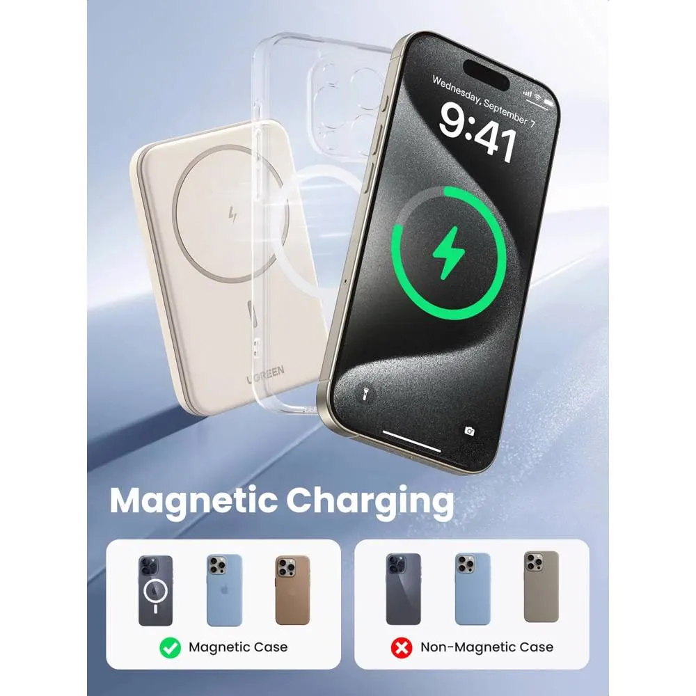 UGREEN PB561 (25207), 5000mAh, Type-C, Magnetic Power Bank, Beige