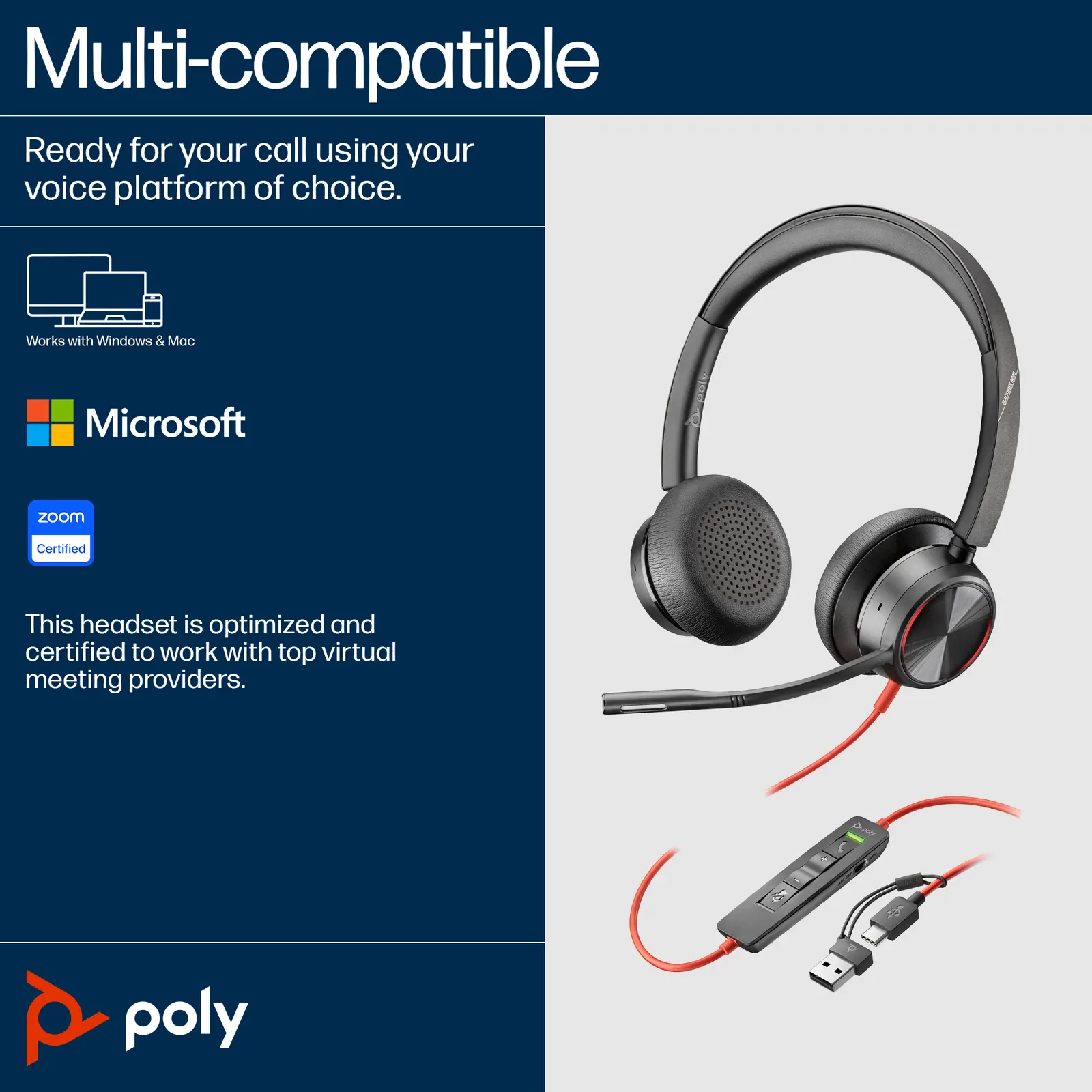 Poly BlackWire 8225 Wired On-ear Black