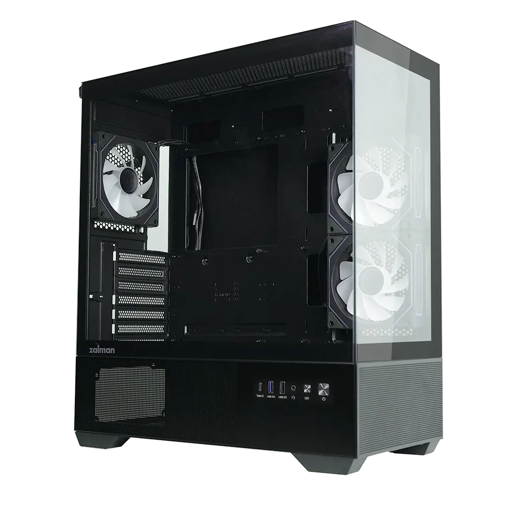 ქეისი Zalman PC case Chronix V2 without PSU, 1xUSB3.0, 1xUSB2.0, 1x Type C, 2x120mm ARGB Reverse, 4x120mm ARGB, VGA 410mm, LCS ready, TG Side/Front Panel, ATX, black