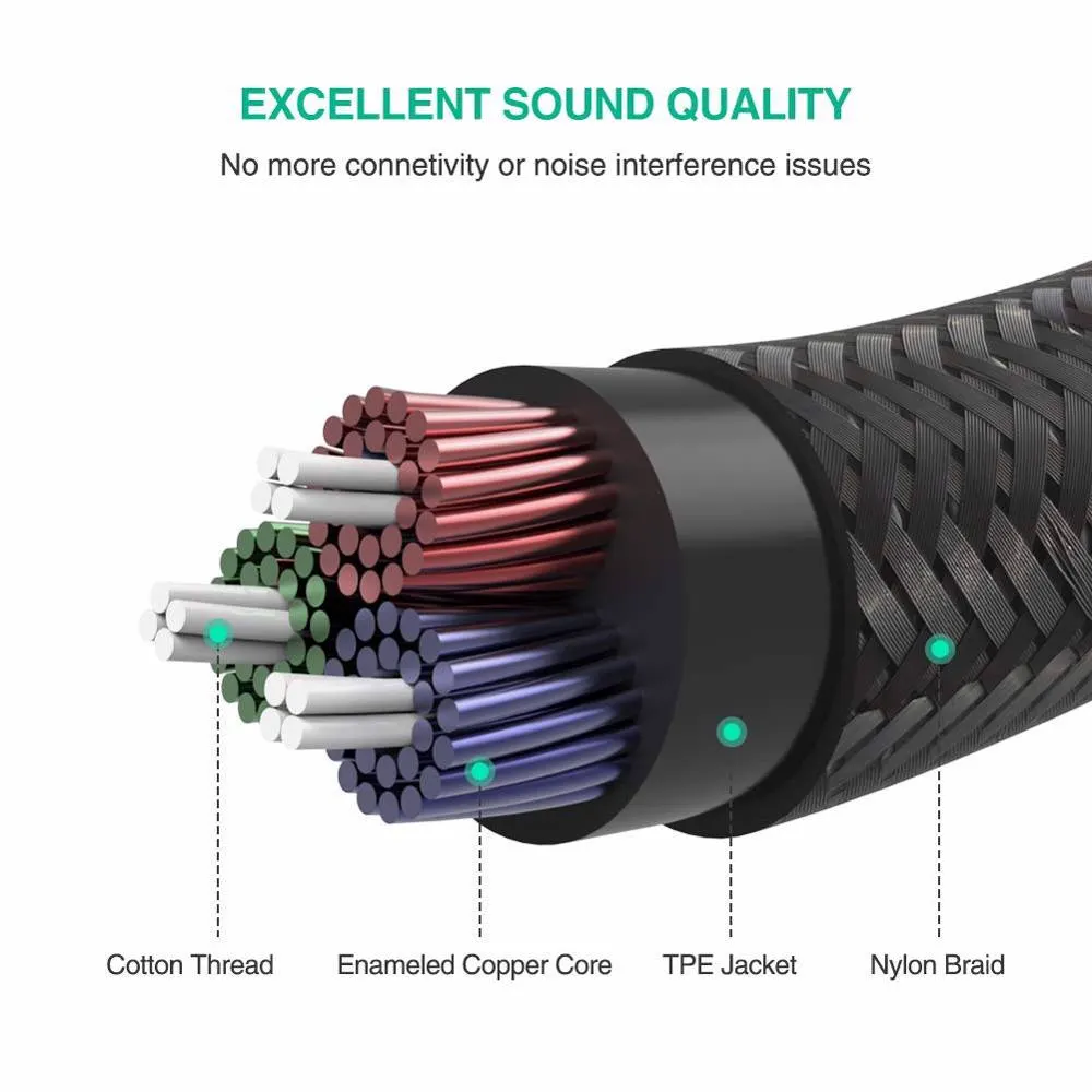 აუდიო კაბელი UGREEN AV112 (50361), 3.5mm Male To 3.5mm Male Cable, 1m, Black