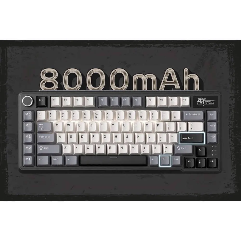 Royal Kludge RK L75-KB-XW RGB Mechanical Keyboard, Beige Switch, Hot Swappable, Wireless, Type-C, Bluetooth, 2.4GHz, Knight Black