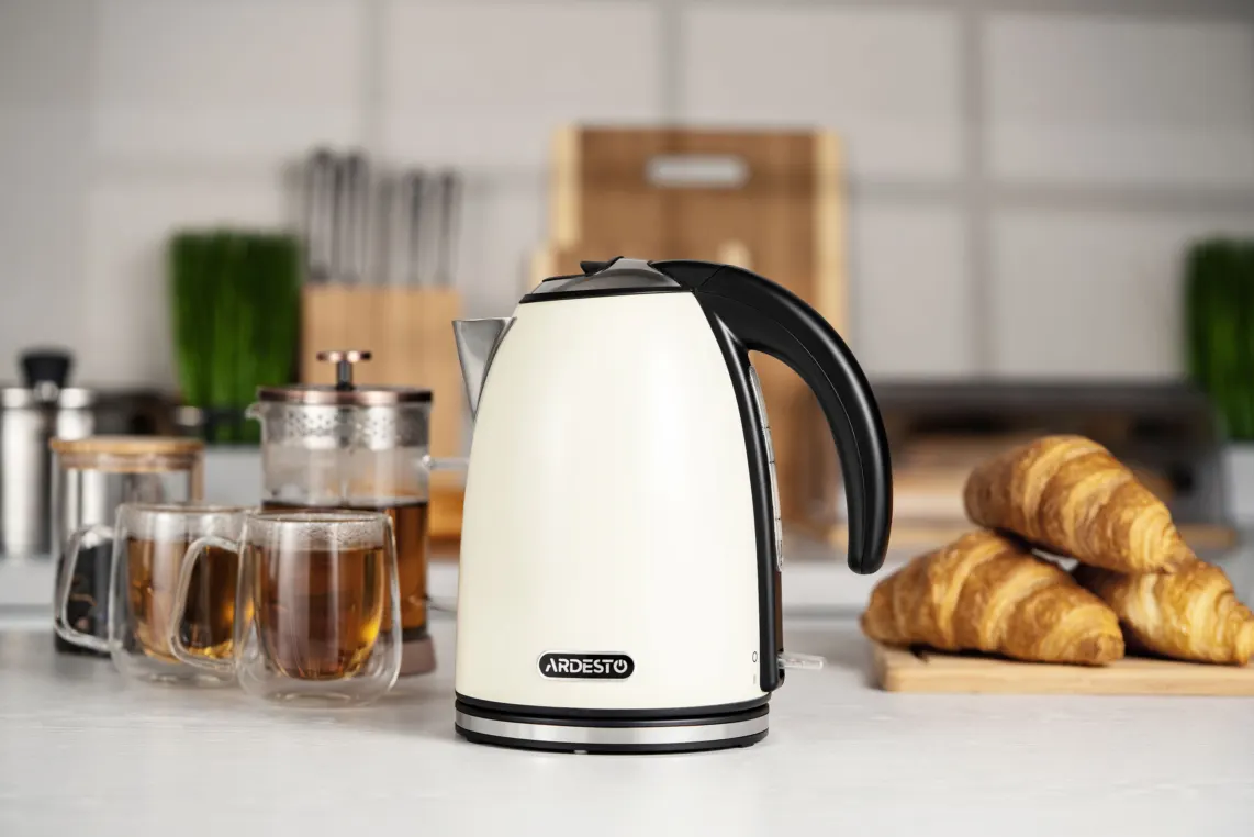 ელექტრო ჩაიდანი Ardesto Electric kettle EKL-F340BG, 1,7L, metal, gloss, STRIX, beige
