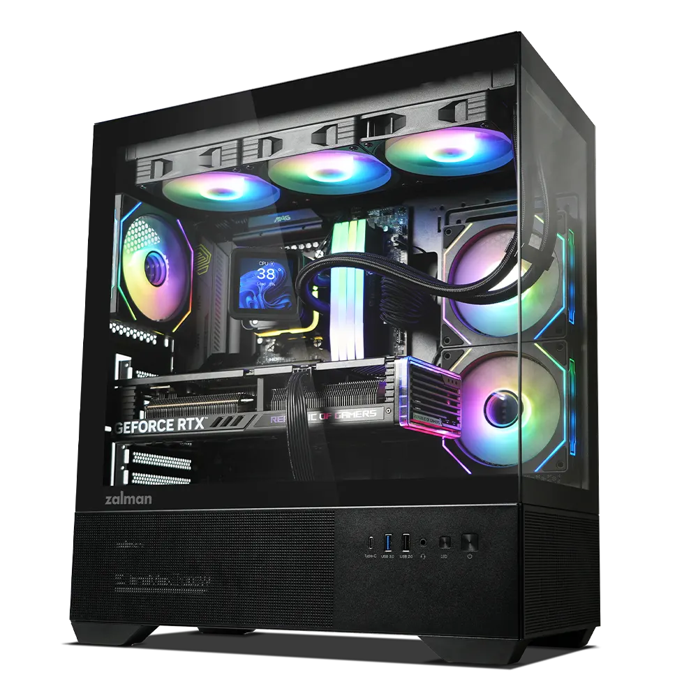 ქეისი Zalman PC case Chronix V2 without PSU, 1xUSB3.0, 1xUSB2.0, 1x Type C, 2x120mm ARGB Reverse, 4x120mm ARGB, VGA 410mm, LCS ready, TG Side/Front Panel, ATX, black