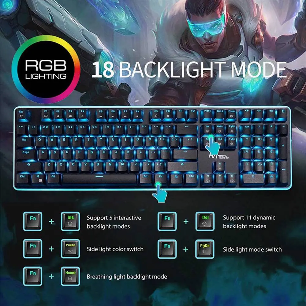 კლავიატურა Royal Kludge RK 918 Mechanical Keyboard, Blue switch, Wired, USB, Black