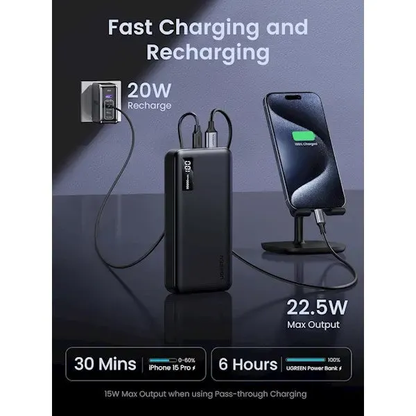 UGREEN, PB312(25683), Power Bank, 2000mAh, USB Type-C Two-way, Black.