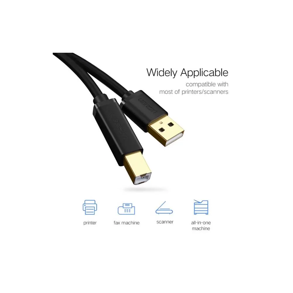 პრინტერის კაბელი UGREEN US135 (20847), Printer Cable, USB-A To USB-B, 2m, Black