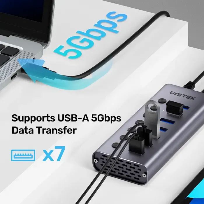 H1314A, UNITEK, USB HUB, 7-in-1 USB-C 5Gbps Hub.