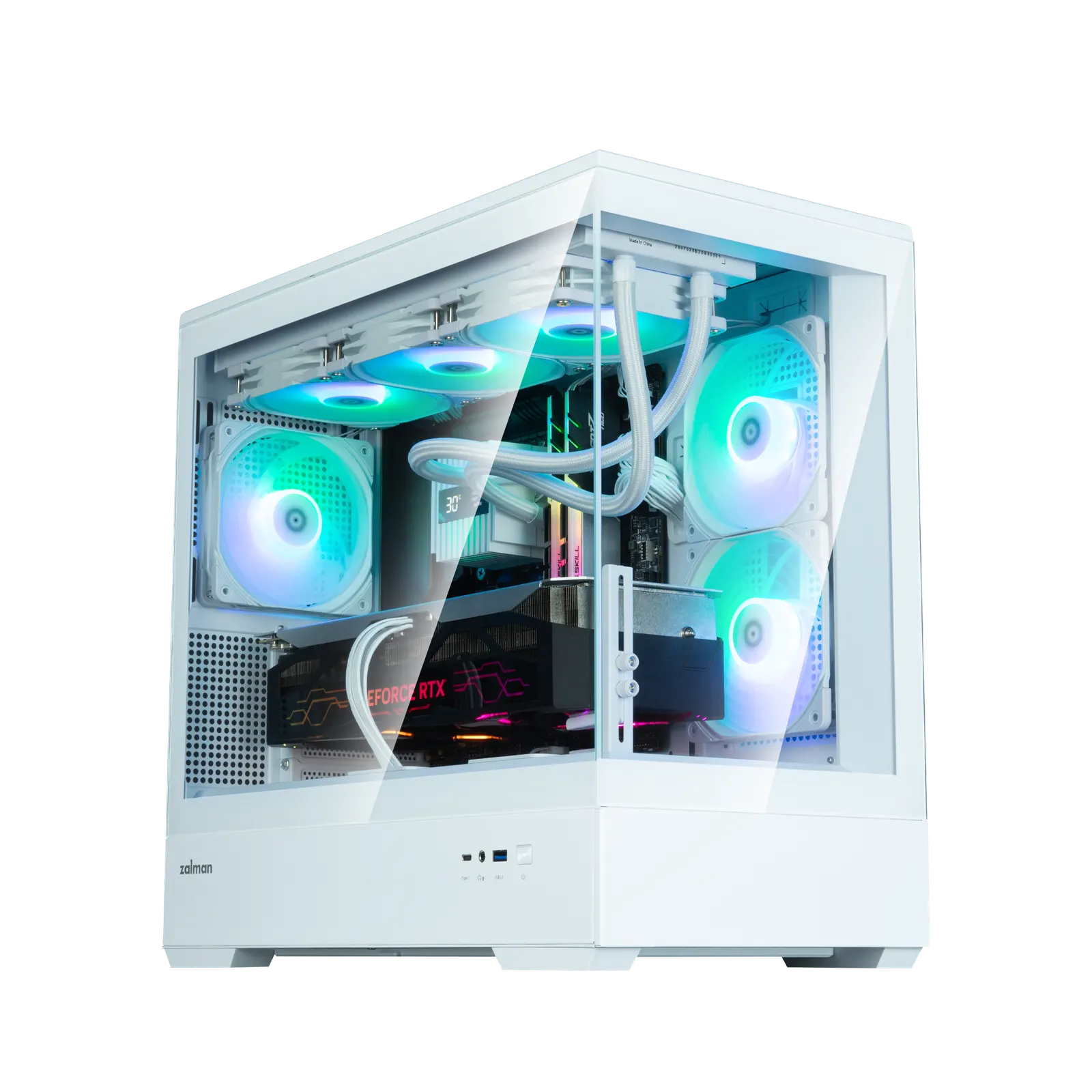 ქეისი Zalman Computer case P30 White V2, without PSU, 1xUSB3.0, 1xUSB Type-C, 3x120mm ARGB, TG Front/Side Panel, mATX, White