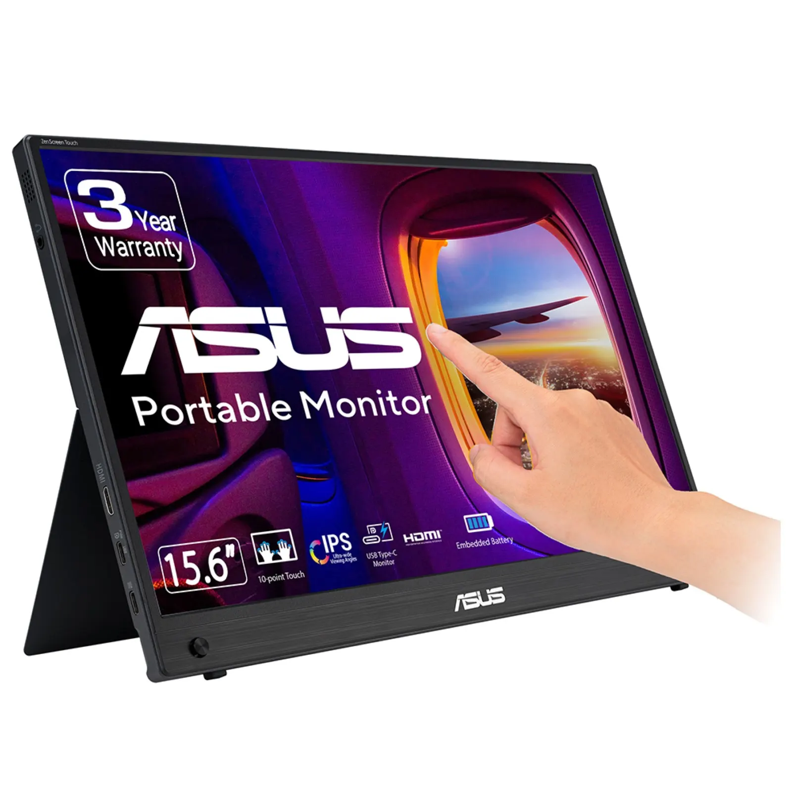 Monitor portable Asus 15.6" ZenScreen MB16AMTR mini-HDMI, 2xUSB-C, MM, IPS, 7800mAh, Touch, Case